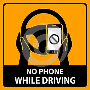 Steering wheel icon. Driver. Driving car. No phone or texting while driving. No Using a mobile phone while driving