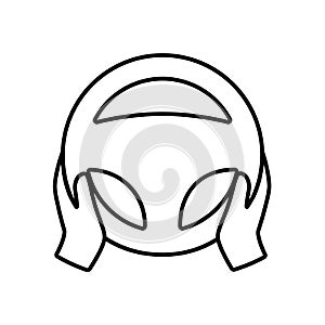 Steering wheel icon. Hands on steering wheel. Driver. Driving car symbol. Test drive. Outline illustration