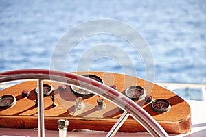 steering wheel with navigation system on the yacht