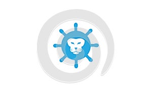 Steering wheel ship with head lion logo vector icon illustration design