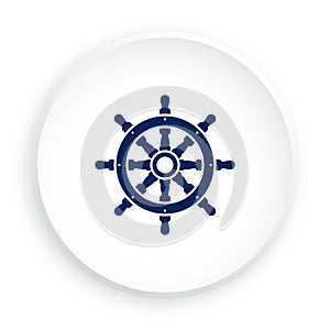 Steering wheel ship icon in neomorphism style for mobile app. Equipment for rescue of drowning. Button for mobile application or