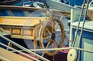 Steering wheel of the ship. A workplace of the captain