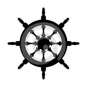 Steering wheel silhouette isolated. Steering wheel ship white ba