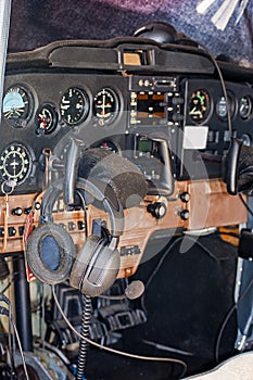 The steering wheel of a small Cessna