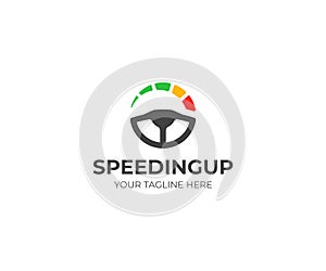 Steering Wheel and speedometer logo template. Driving school vector design