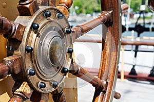 Steering wheel of wood on a Tall Ship