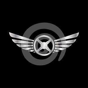 Steering with wings. Logo design, Car steering logo design incorporated with wings