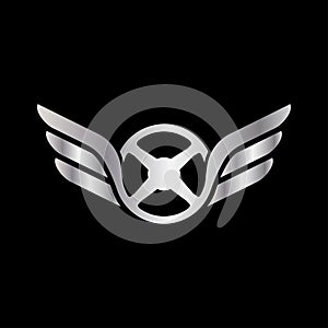 Steering with wings. Logo design, Car steering logo design incorporated with wings