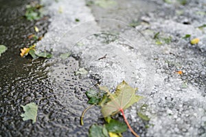 Steet covered with hailstones after hailstorm