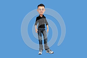 A happy men a thinking 3D cartoon illustration, front view photo