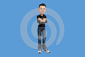 A happy men 3D cartoon illustration, Hands crossed photo