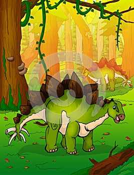 Stegosaurus on the background of forest.