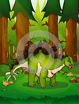 Stegosaurus on the background of forest.
