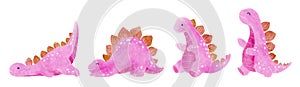Stegosaurus . Cute dinosaur cartoon characters . Watercolor paint design . Set 11 of 20 . Vector