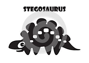 Stegosaurus . Cute dinosaurs cartoon characters . Silhouette black isolated color .