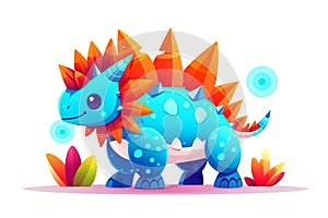 Stegosaurus. Dinosaur, cartoon style, kids content.