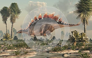 Stegosaurus in Profile in a Wetland