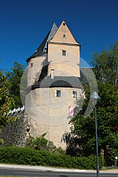 Stein Castle, south-east of Zwickau in the Hartenstein district on the rocky bank of the Zwickauer Mulde River in Saxony, Germany