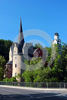 Stein Castle, south-east of Zwickau in the Hartenstein district on the rocky bank of the Zwickauer Mulde River in Saxony, Germany