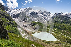 Stein Glacier and glacial lake Steinseeat Susten pass in the Swiss Alps