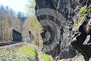 Steinicht, the landscape conservation area along the White Elster river. It is a popular hiking and climbing destination in the