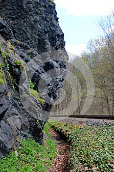 Steinicht, the landscape conservation area along the White Elster river. It is a popular hiking and climbing destination in the