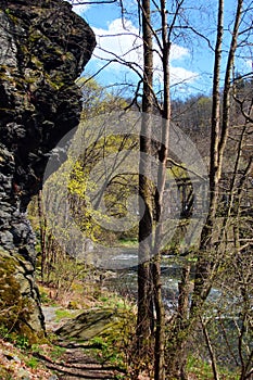 Steinicht, the landscape conservation area along the White Elster river. It is a popular hiking and climbing destination in the