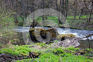 Steinicht, the landscape conservation area along the White Elster river. It is a popular hiking and climbing destination in the