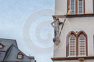 Steipe Giant Sculpture detail of Steipe Building at Hauptmarkt Square - Trier, Germany