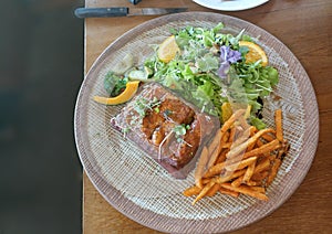 Stek and salad at the resturant in Chiangmai,north of Thailand.