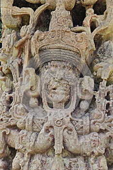 Stela B, carved in 731 AC, at the impressive Mayan archeological site of Copan, Honduras