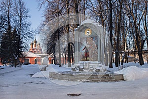 Stele `The Oath of Prince Pozharsky` in Spaso-Preobrazhensky monastery in Yaroslavl city, Russia