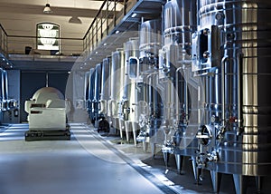 Stell barrels in winemaker factory