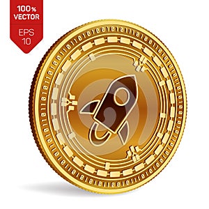 Stellar. 3D isometric Physical coin. Digital currency. Cryptocurrency. Golden coin with Stellar symbol isolated on white backgroun