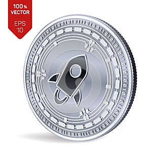 Stellar. 3D isometric Physical coin. Digital currency. Cryptocurrency. Silver coin with Stellar symbol isolated on white backgroun