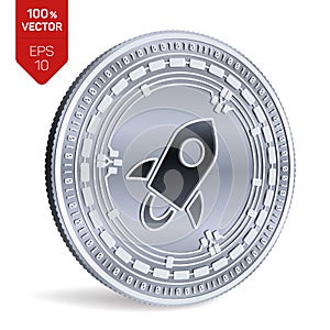 Stellar. 3D isometric Physical coin. Digital currency. Cryptocurrency. Silver coin with Stellar symbol isolated on white backgroun