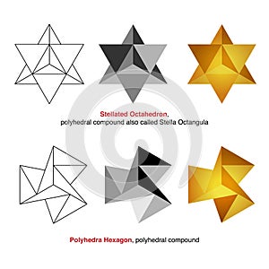 Stellated Octahedron, also called Stella octangula, and Polyhedra Hexagon