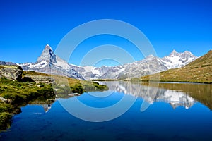 Stellisee - beautiful lake with reflection of Matterhorn - Zermatt, Switzerland