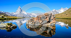 Stellisee - beautiful lake with reflection of Matterhorn - Zermatt, Switzerland