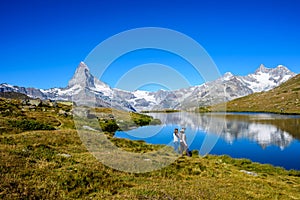 Stellisee - beautiful lake with reflection of Matterhorn - Zermatt, Switzerland