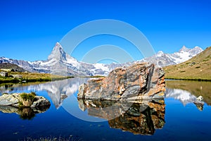 Stellisee - beautiful lake with reflection of Matterhorn - Zermatt, Switzerland