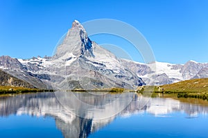 Stellisee - beautiful lake with reflection of Matterhorn - Zermatt, Switzerland