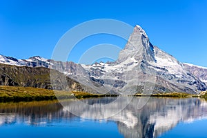 Stellisee - beautiful lake with reflection of Matterhorn - Zermatt, Switzerland