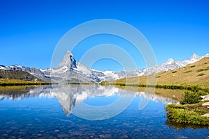 Stellisee - beautiful lake with reflection of Matterhorn - Zermatt, Switzerland