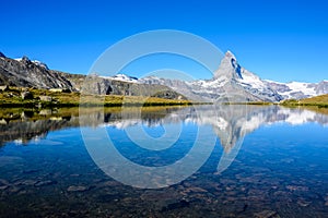 Stellisee - beautiful lake with reflection of Matterhorn - Zermatt, Switzerland