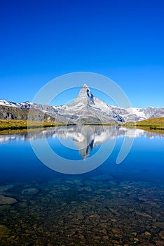 Stellisee - beautiful lake with reflection of Matterhorn - Zermatt, Switzerland