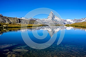 Stellisee - beautiful lake with reflection of Matterhorn - Zermatt, Switzerland