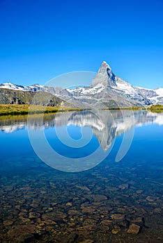 Stellisee - beautiful lake with reflection of Matterhorn - Zermatt, Switzerland