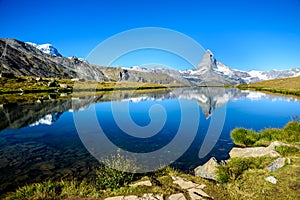 Stellisee - beautiful lake with reflection of Matterhorn - Zermatt, Switzerland