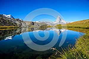 Stellisee - beautiful lake with reflection of Matterhorn - Zermatt, Switzerland